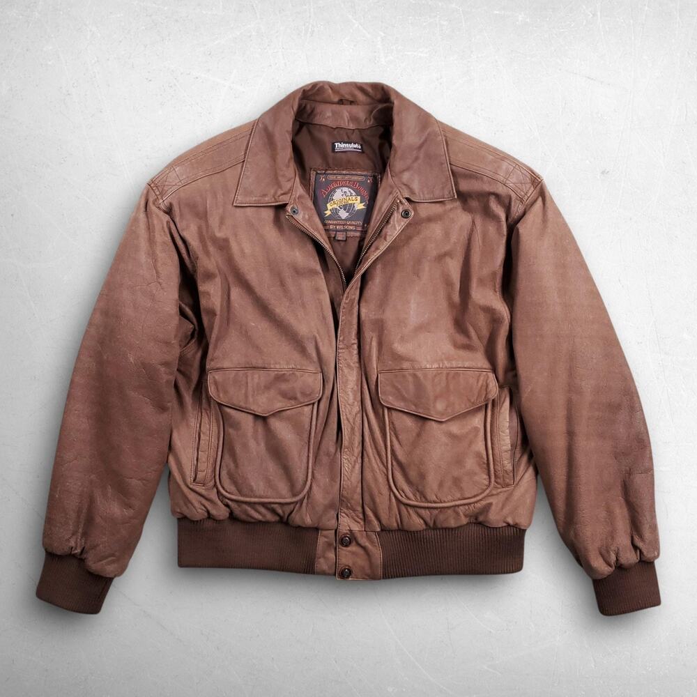 Adventure Bound Originals Leather Bomber Jacket Men XL Brown Thinsulate VINTAGE